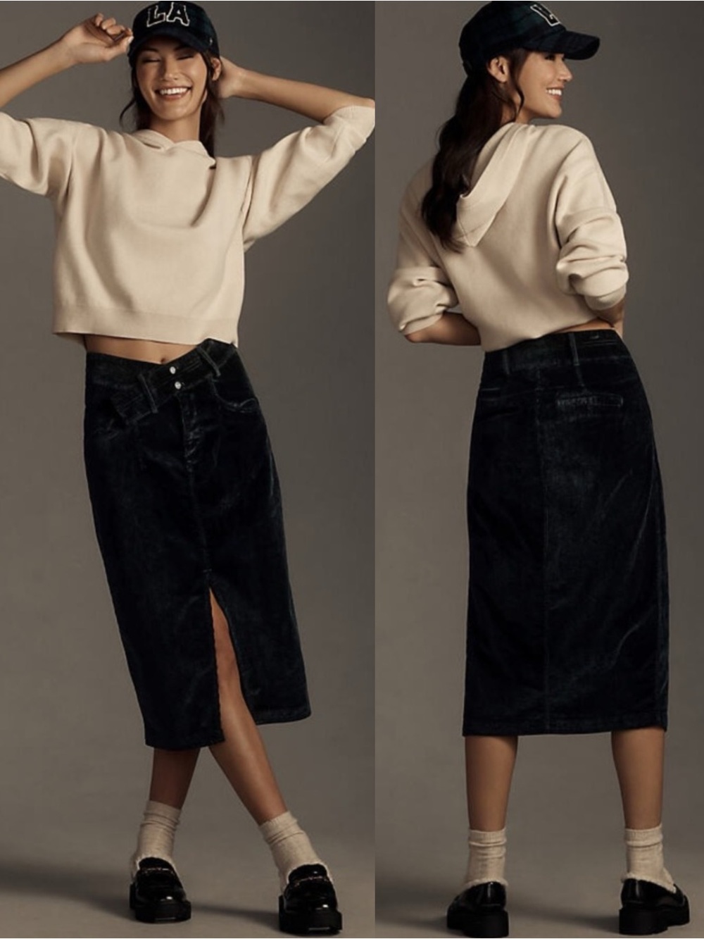 ANTHROPOLOGIE Pilcro Crossover Corduroy Green Slit Midi Skirt